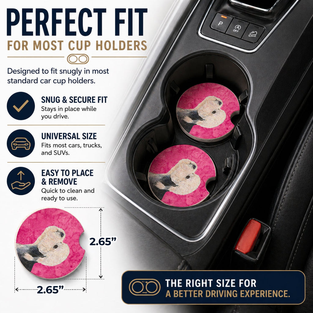 Pink Dandie Dinmont Terrier Set of 2 Cup Holder Car Coasters Absorbent Round Sandstone Coasters Gifts for Men or Women, 2.5, Multicolor