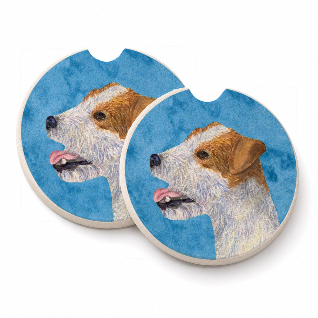 Blue Jack Russell Terrier Set of 2 Cup Holder Car Coasters Absorbent Round Sandstone Coasters Gifts for Men or Women, 2.5, Multicolor