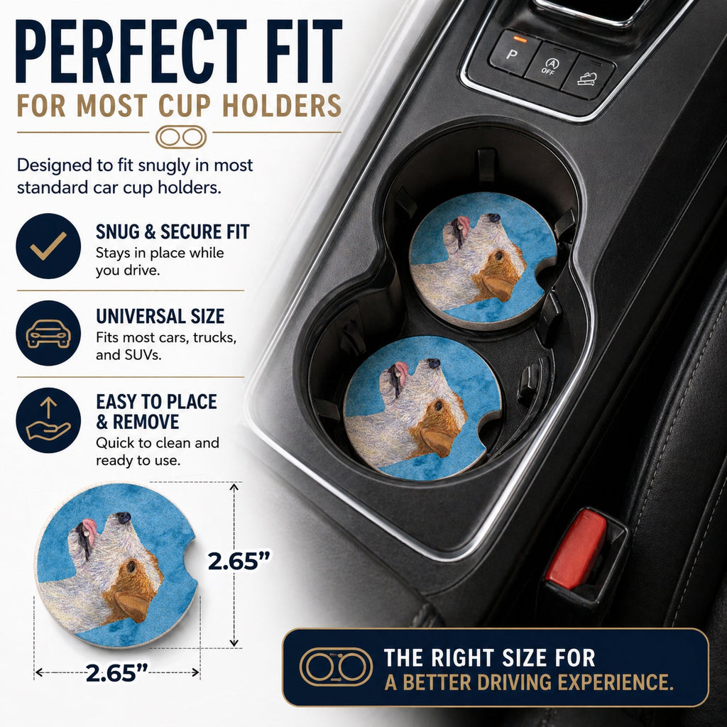 Blue Jack Russell Terrier Set of 2 Cup Holder Car Coasters Absorbent Round Sandstone Coasters Gifts for Men or Women, 2.5, Multicolor