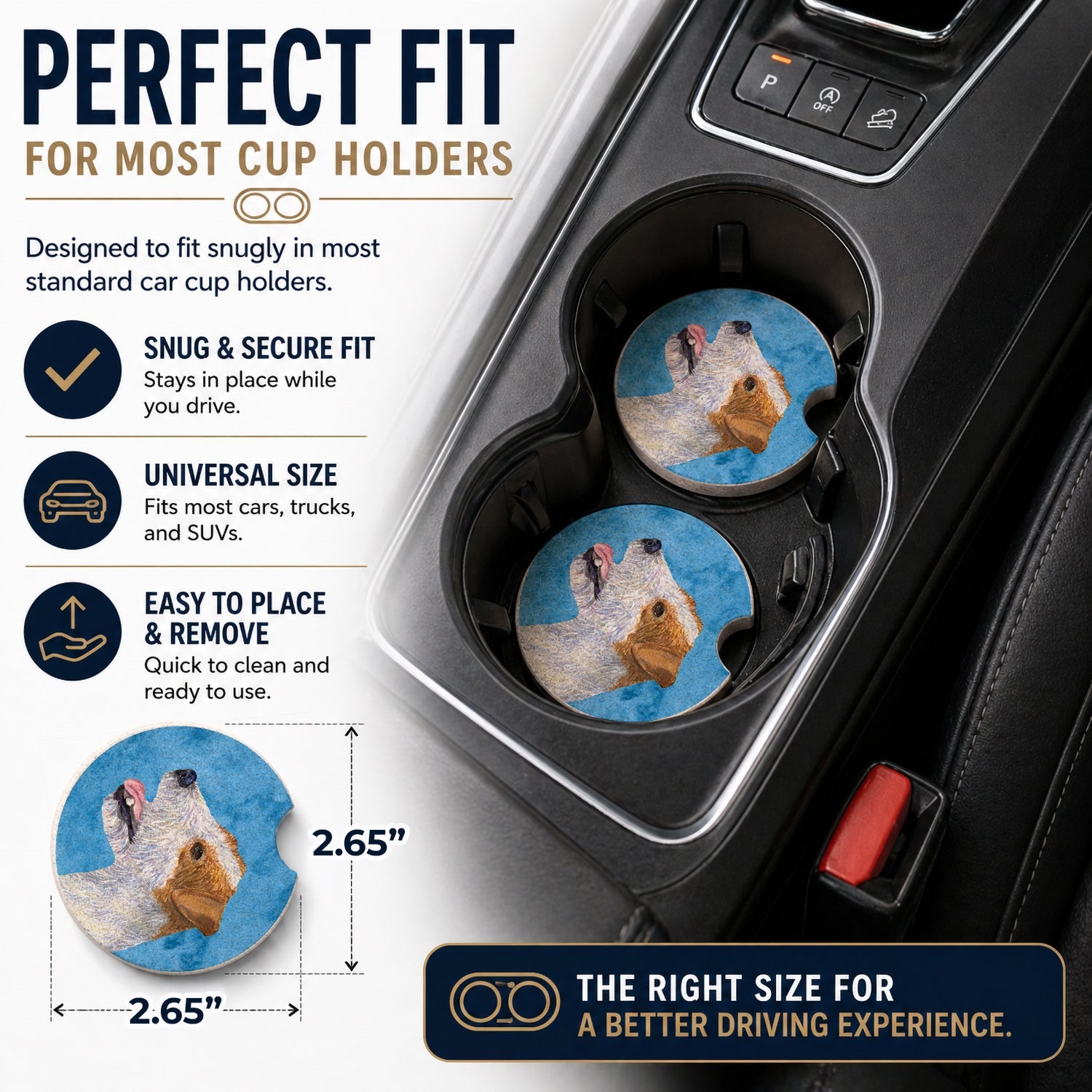 Blue Jack Russell Terrier Set of 2 Cup Holder Car Coasters Absorbent Round Sandstone Coasters Gifts for Men or Women, 2.5, Multicolor