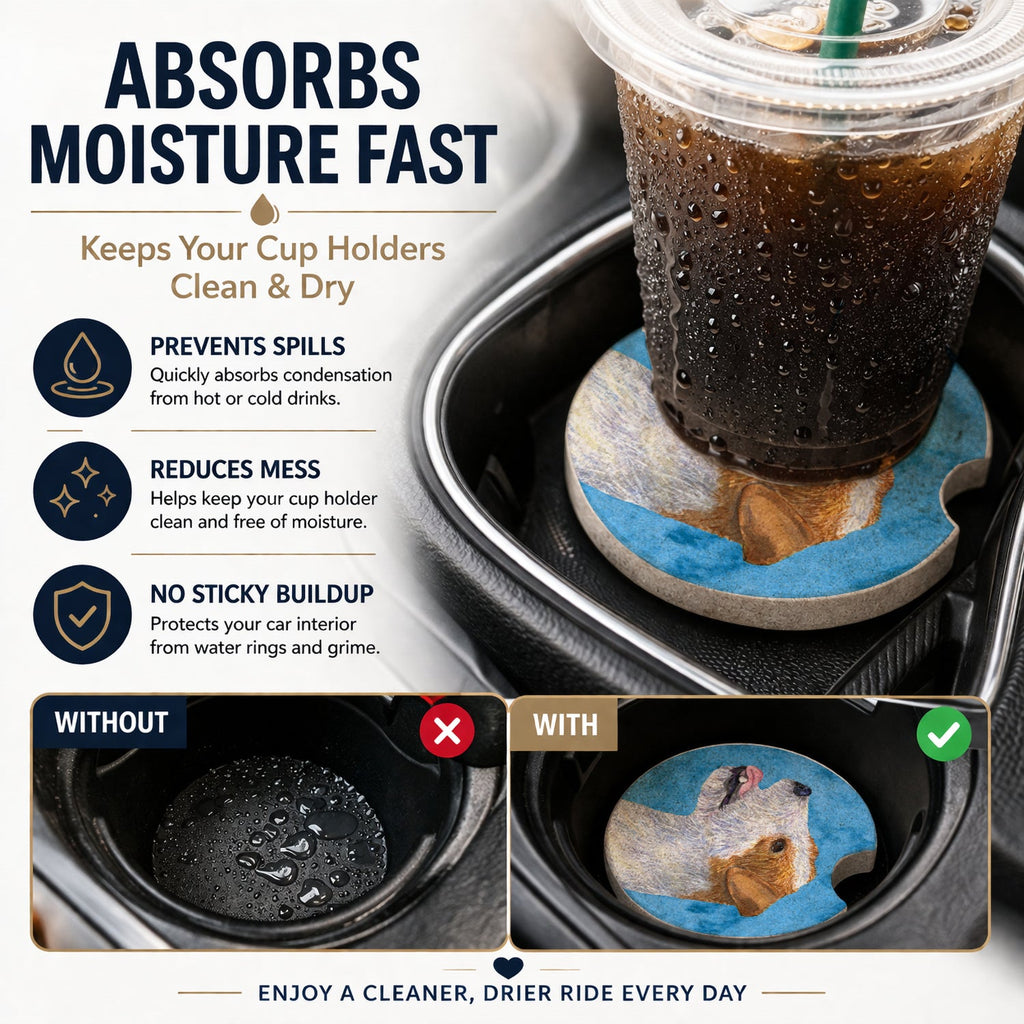 Blue Jack Russell Terrier Set of 2 Cup Holder Car Coasters Absorbent Round Sandstone Coasters Gifts for Men or Women, 2.5, Multicolor