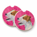 Pink Jack Russell Terrier Set of 2 Cup Holder Car Coasters Absorbent Round Sandstone Coasters Gifts for Men or Women, 2.5, Multicolor