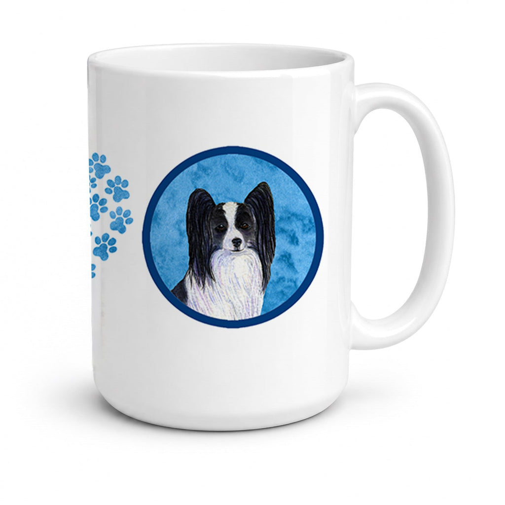 Blue Papillon Ceramic Coffee Mug 15 oz Decorative Large C Handle Mug Cup for Tea, Cocoa Hot Chocolate