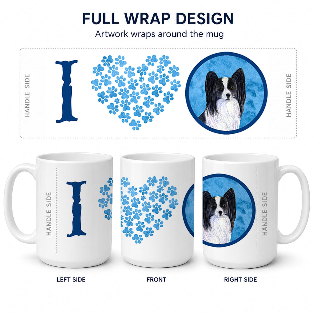 Blue Papillon Ceramic Coffee Mug 15 oz Decorative Large C Handle Mug Cup for Tea, Cocoa Hot Chocolate