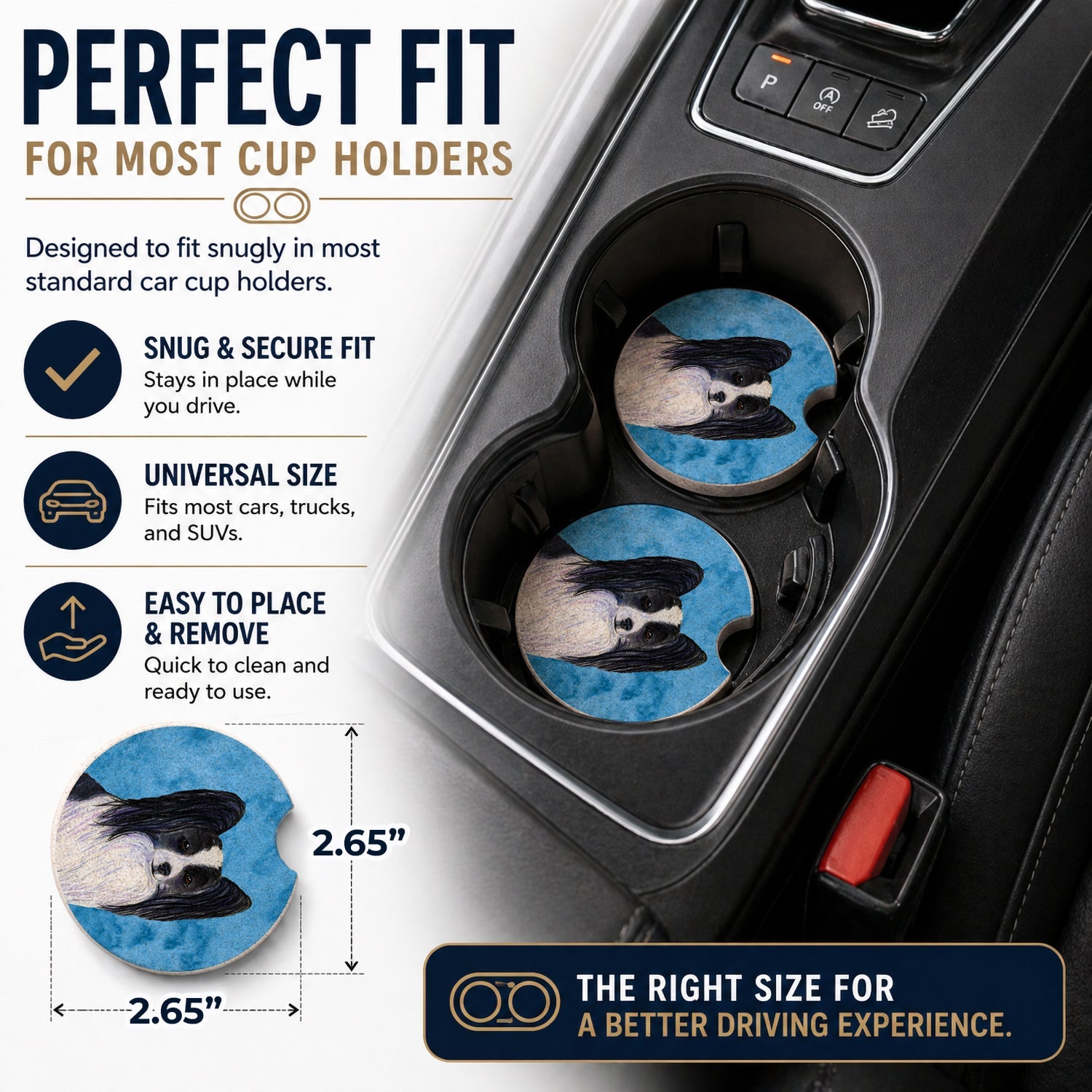Blue Papillon Set of 2 Cup Holder Car Coasters Absorbent Round Sandstone Coasters Gifts for Men or Women, 2.5, Multicolor