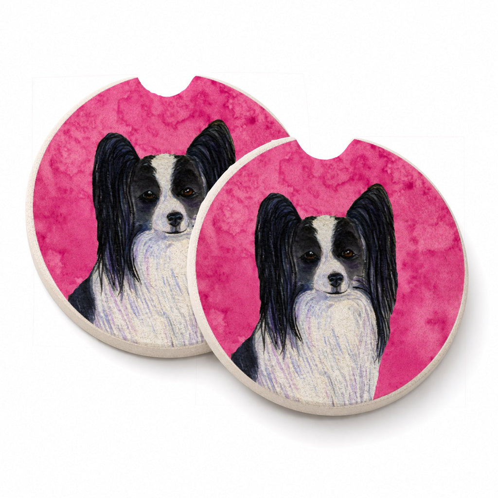 Pink Papillon Set of 2 Cup Holder Car Coasters Absorbent Round Sandstone Coasters Gifts for Men or Women, 2.5, Multicolor