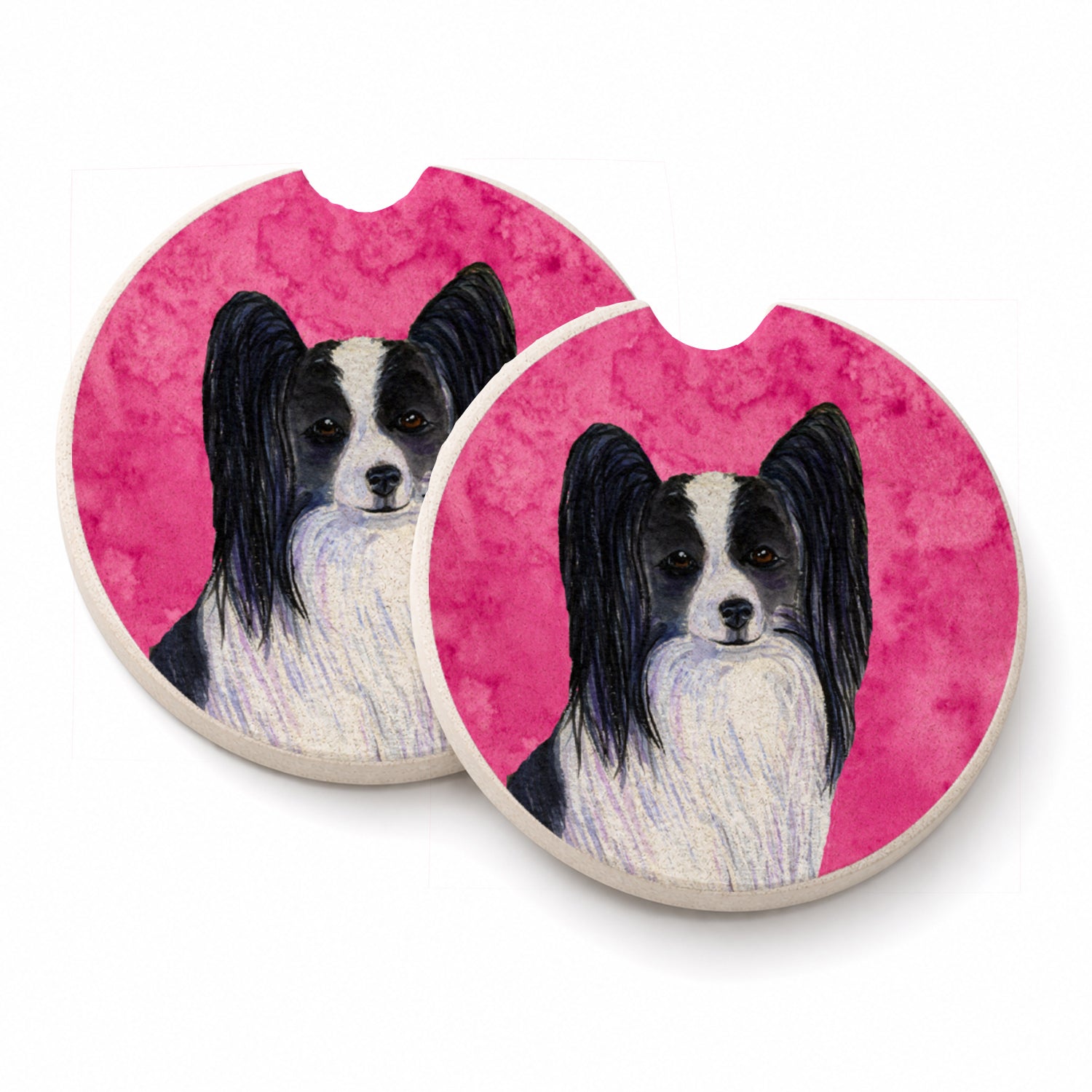 Pink Papillon Set of 2 Cup Holder Car Coasters Absorbent Round Sandstone Coasters Gifts for Men or Women, 2.5, Multicolor
