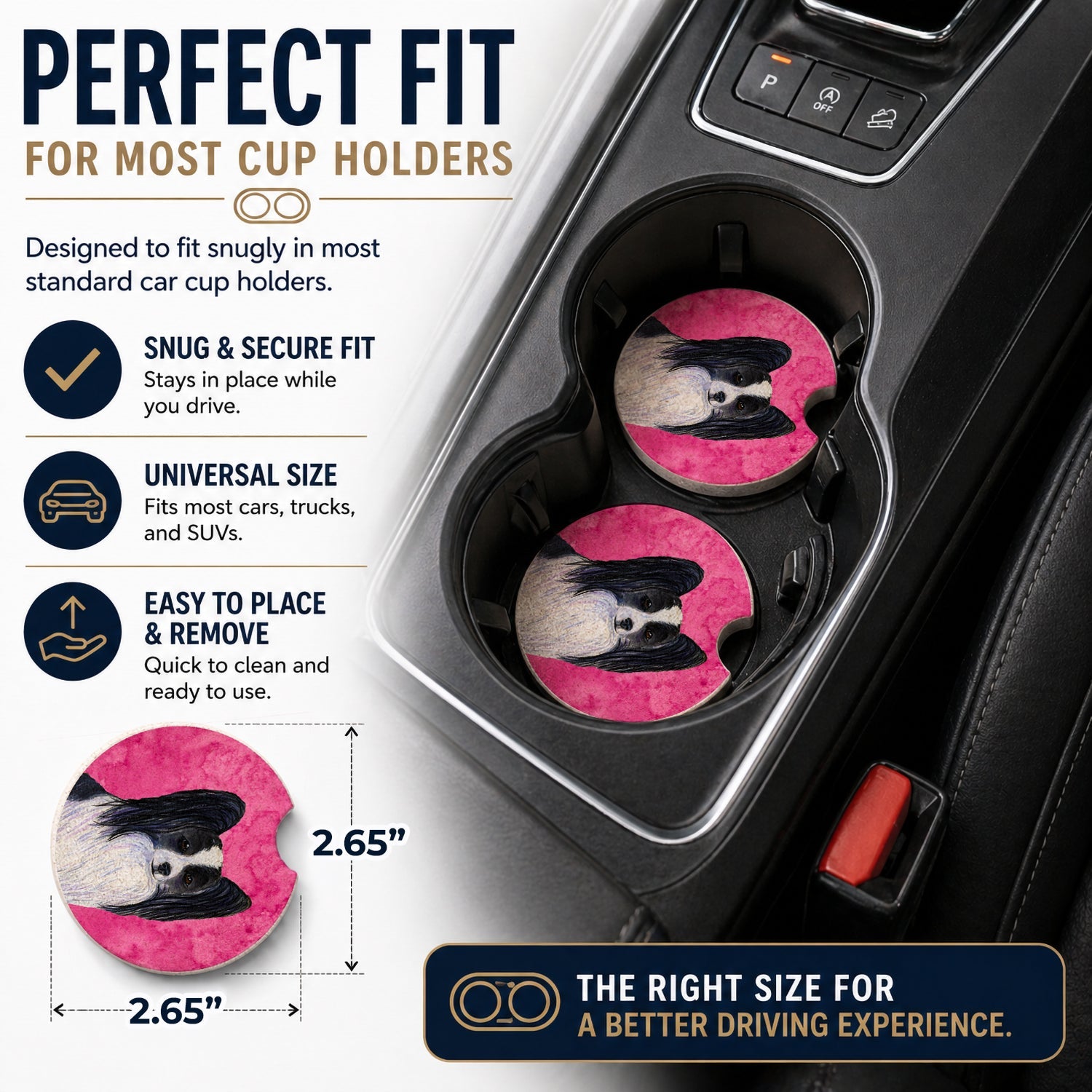 Pink Papillon Set of 2 Cup Holder Car Coasters Absorbent Round Sandstone Coasters Gifts for Men or Women, 2.5, Multicolor
