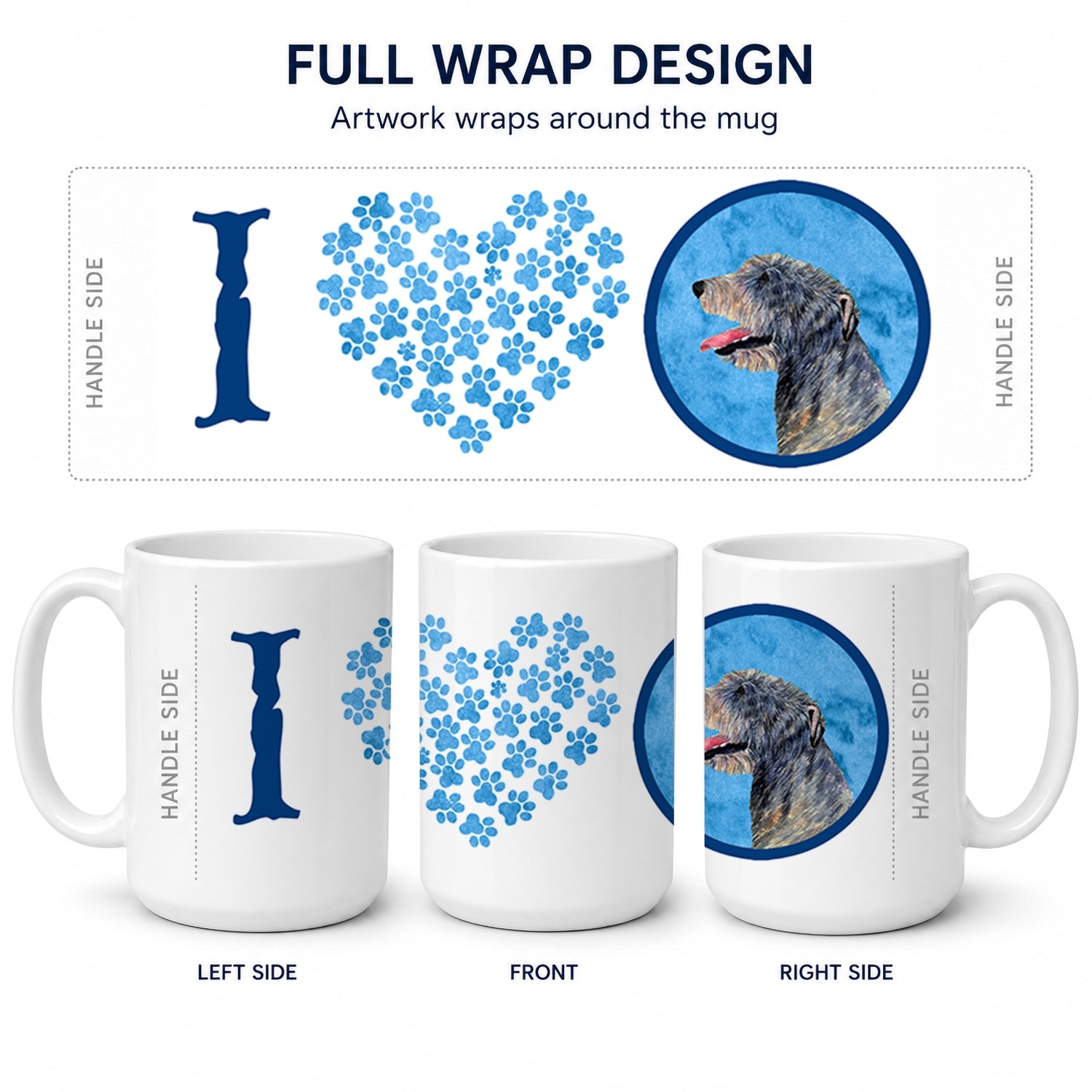 Blue Irish Wolfhound Ceramic Coffee Mug 15 oz Decorative Large C Handle Mug Cup for Tea, Cocoa Hot Chocolate