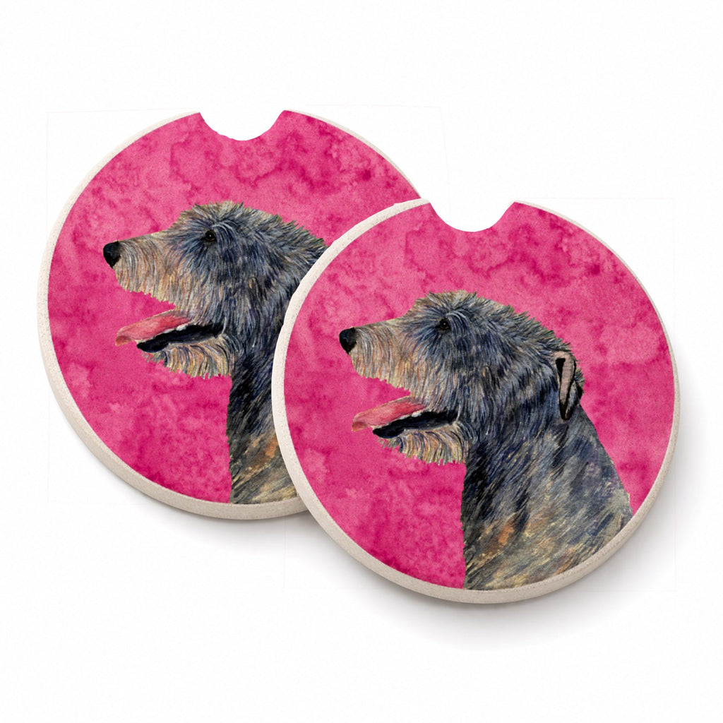 Pink Irish Wolfhound Set of 2 Cup Holder Car Coasters Absorbent Round Sandstone Coasters Gifts for Men or Women, 2.5, Multicolor