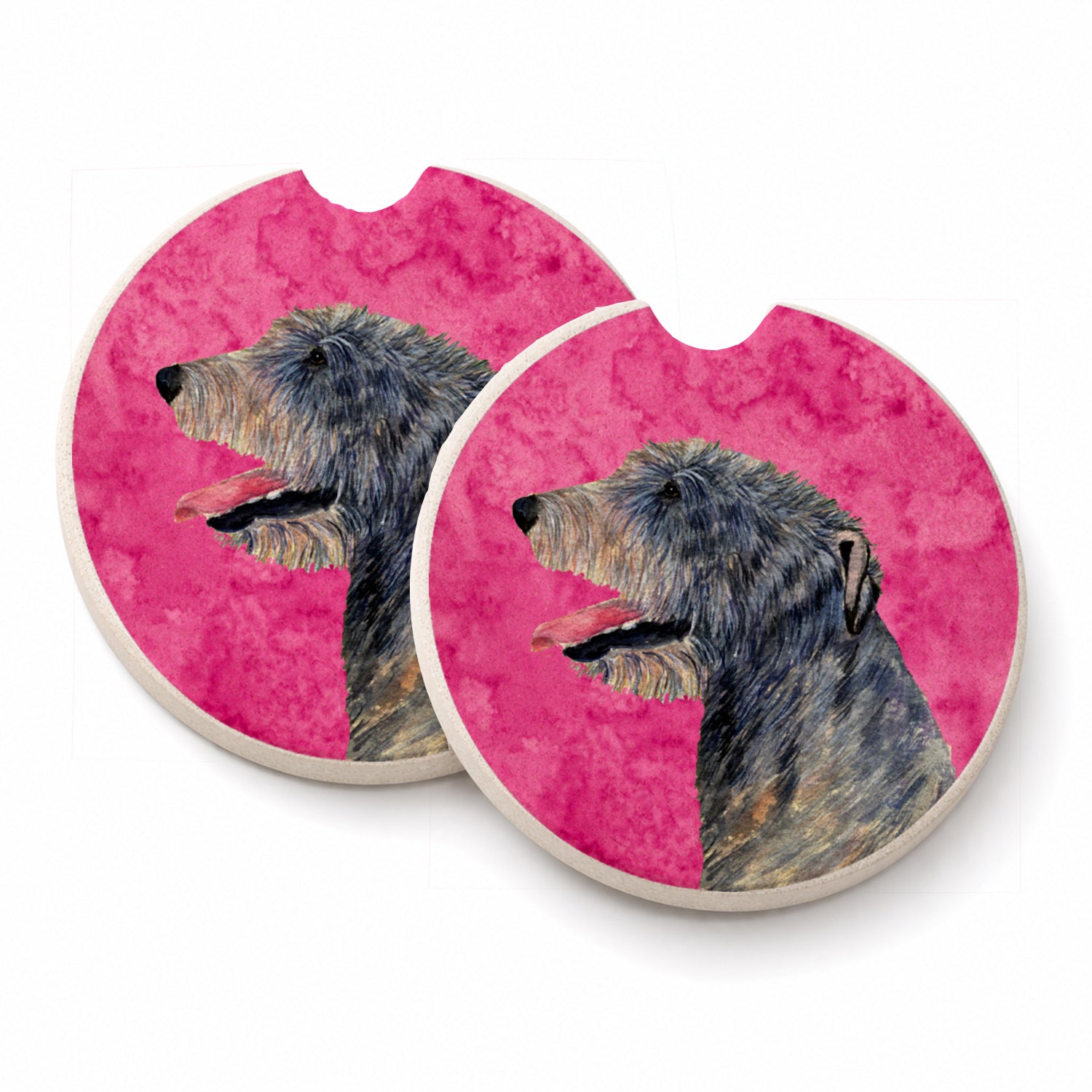 Pink Irish Wolfhound Set of 2 Cup Holder Car Coasters Absorbent Round Sandstone Coasters Gifts for Men or Women, 2.5, Multicolor