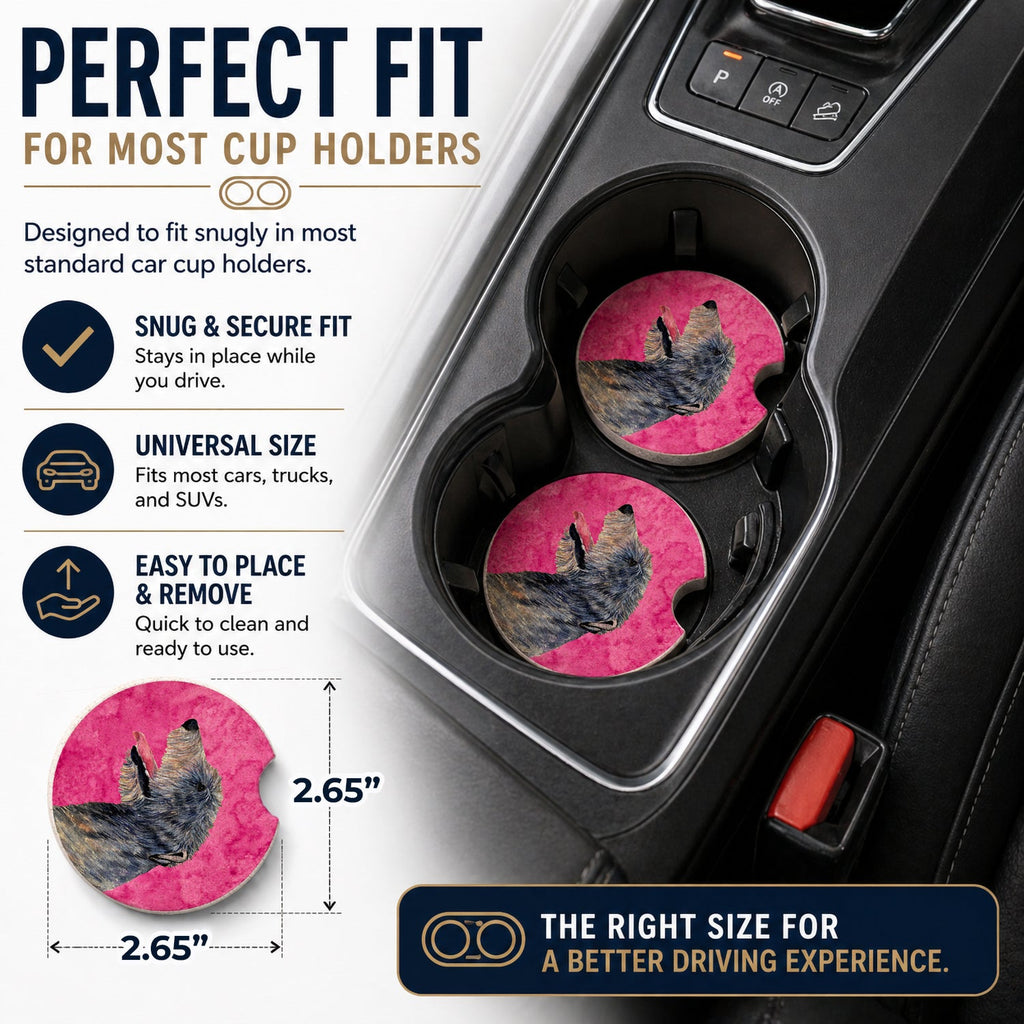 Pink Irish Wolfhound Set of 2 Cup Holder Car Coasters Absorbent Round Sandstone Coasters Gifts for Men or Women, 2.5, Multicolor