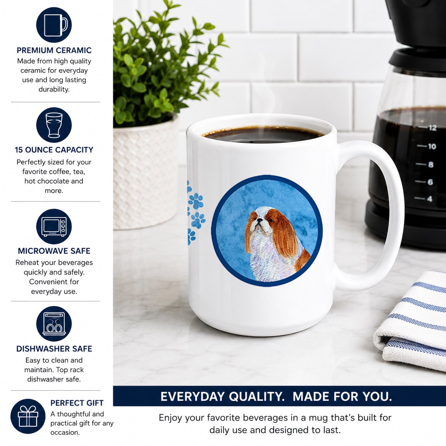 Blue English Toy Spaniel Ceramic Coffee Mug 15 oz Decorative Large C Handle Mug Cup for Tea, Cocoa Hot Chocolate