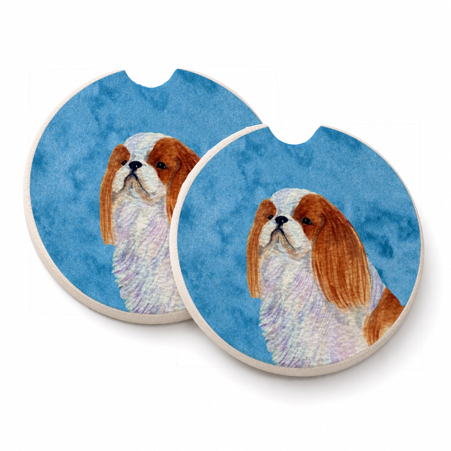 Blue English Toy Spaniel Set of 2 Cup Holder Car Coasters Absorbent Round Sandstone Coasters Gifts for Men or Women, 2.5, Multicolor
