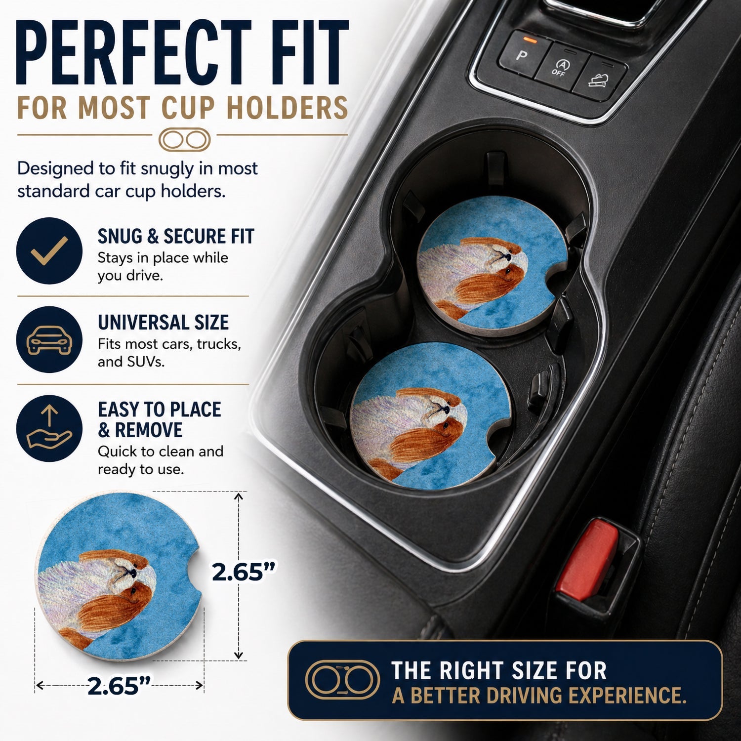 Blue English Toy Spaniel Set of 2 Cup Holder Car Coasters Absorbent Round Sandstone Coasters Gifts for Men or Women, 2.5, Multicolor