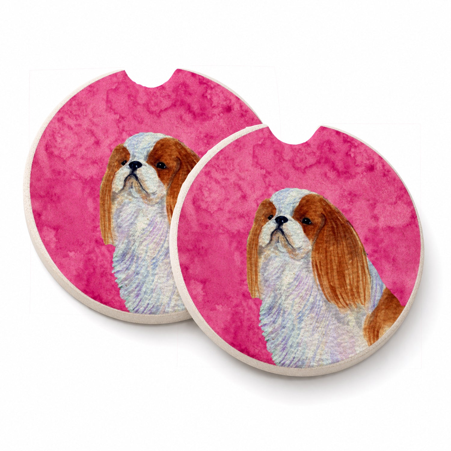 Pink English Toy Spaniel Set of 2 Cup Holder Car Coasters Absorbent Round Sandstone Coasters Gifts for Men or Women, 2.5, Multicolor
