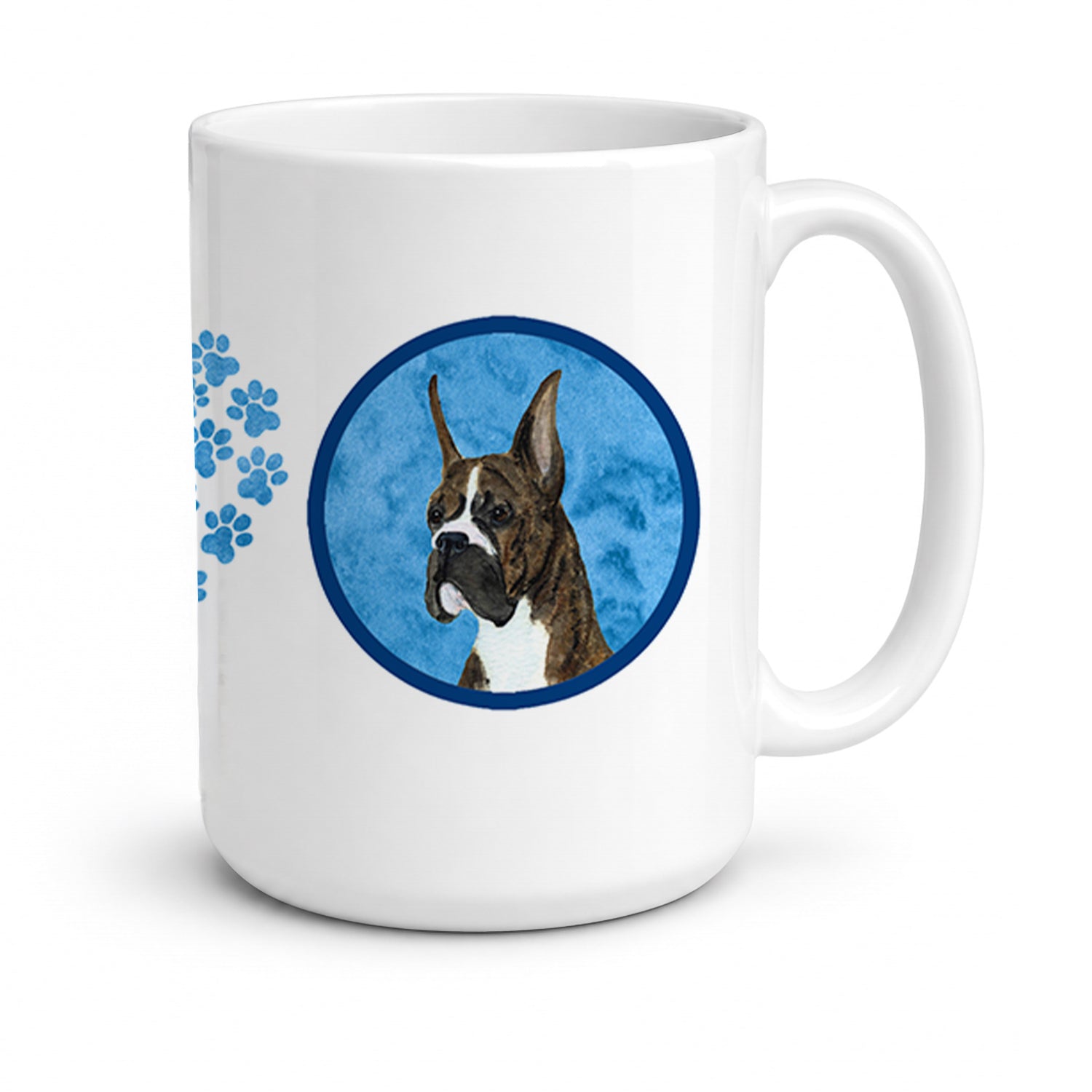 Blue Brindle Cropped Eared Boxer Ceramic Coffee Mug 15 oz Decorative Large C Handle Mug Cup for Tea, Cocoa Hot Chocolate