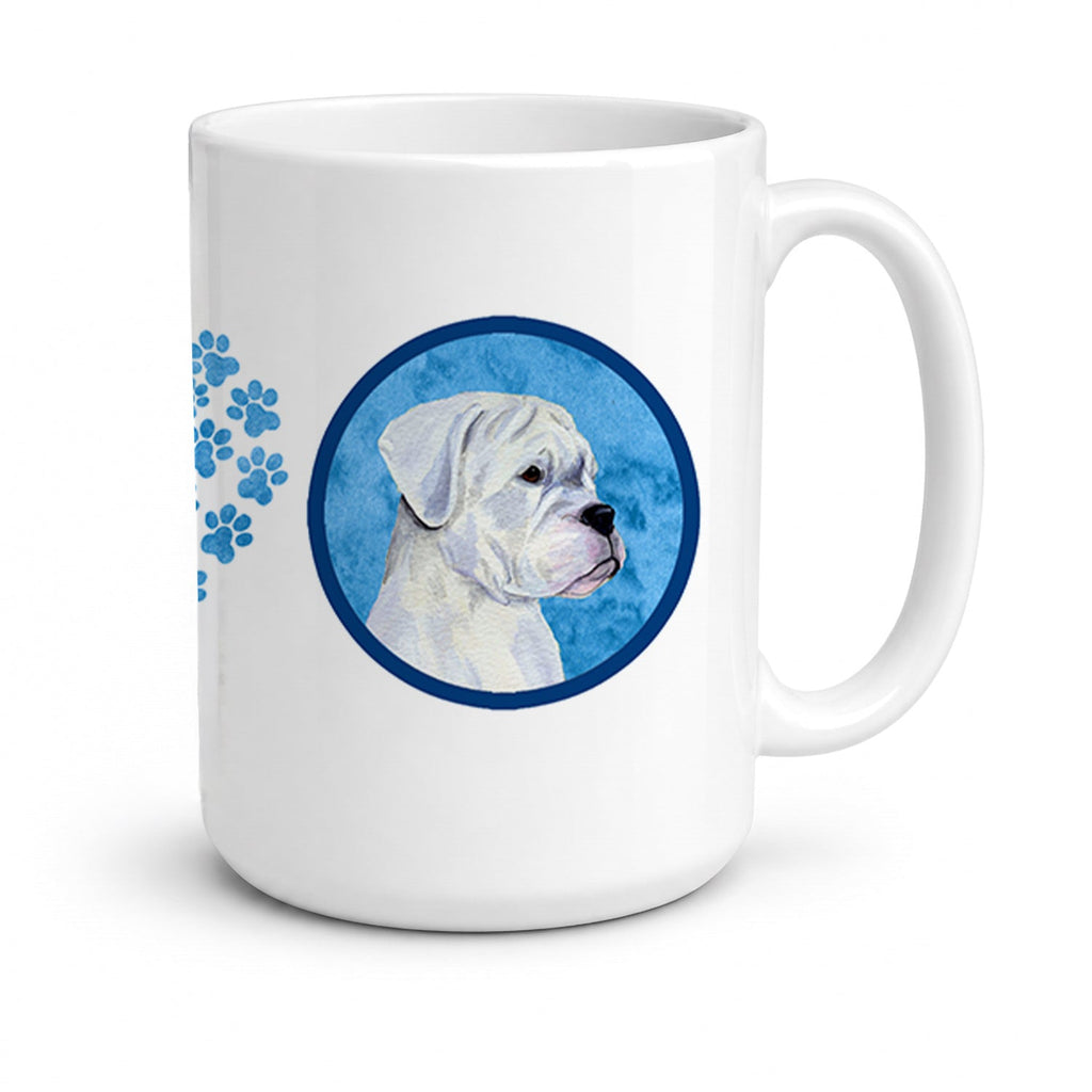 Blue White Natural Eared Boxer Ceramic Coffee Mug 15 oz Decorative Large C Handle Mug Cup for Tea, Cocoa Hot Chocolate