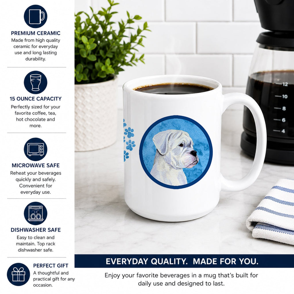 Blue White Natural Eared Boxer Ceramic Coffee Mug 15 oz Decorative Large C Handle Mug Cup for Tea, Cocoa Hot Chocolate