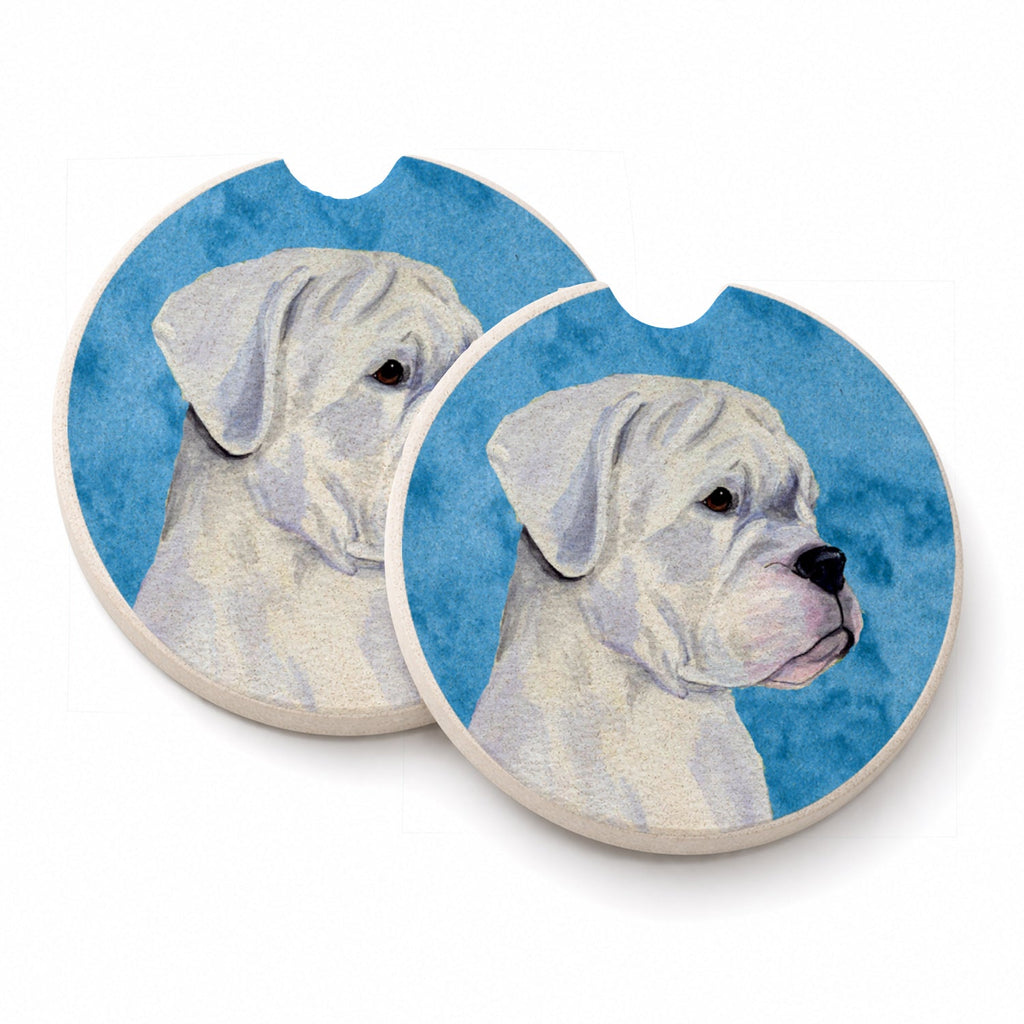 Blue White Natural Eared Boxer Set of 2 Cup Holder Car Coasters Absorbent Round Sandstone Coasters Gifts for Men or Women, 2.5, Multicolor