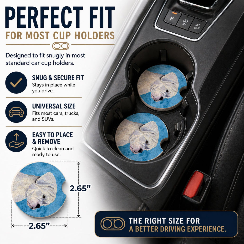 Blue White Natural Eared Boxer Set of 2 Cup Holder Car Coasters Absorbent Round Sandstone Coasters Gifts for Men or Women, 2.5, Multicolor