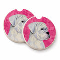 Pink White Natural Eared Boxer Set of 2 Cup Holder Car Coasters Absorbent Round Sandstone Coasters Gifts for Men or Women, 2.5, Multicolor