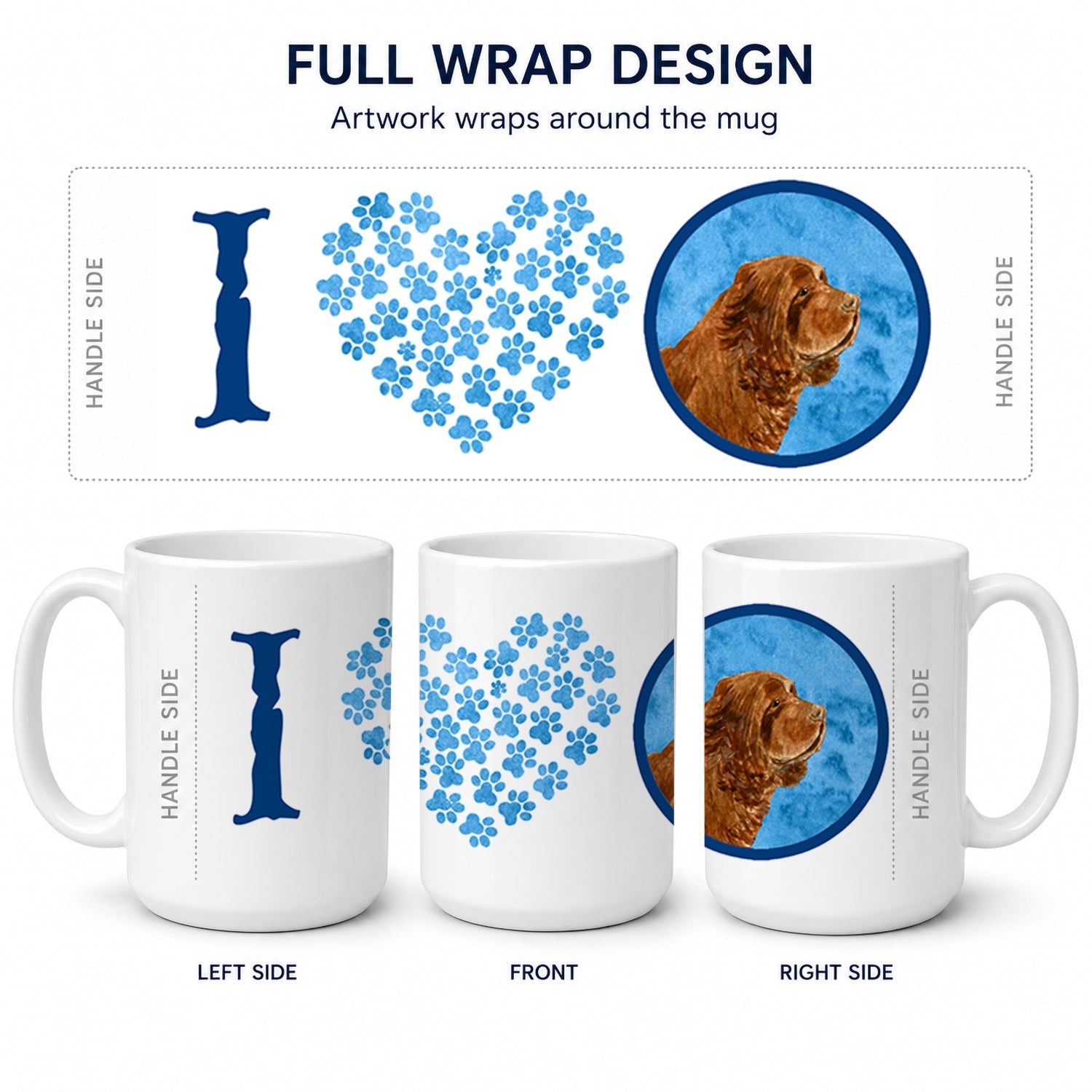 Blue Sussex Spaniel Ceramic Coffee Mug 15 oz Decorative Large C Handle Mug Cup for Tea, Cocoa Hot Chocolate