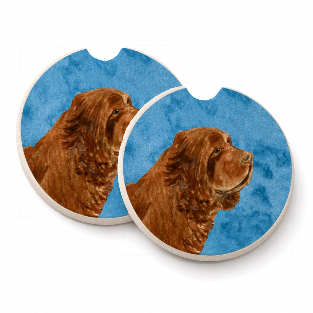 Blue Sussex Spaniel Set of 2 Cup Holder Car Coasters Absorbent Round Sandstone Coasters Gifts for Men or Women, 2.5, Multicolor