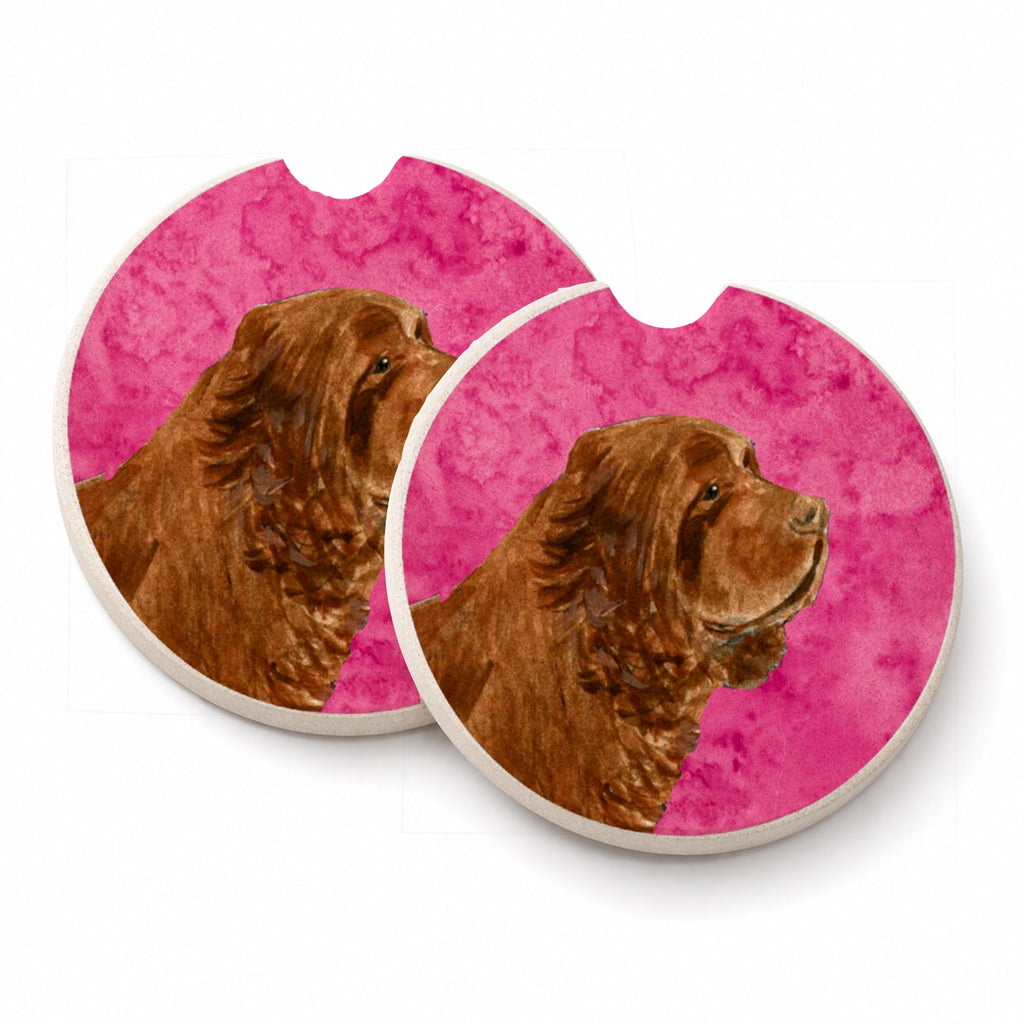 Pink Sussex Spaniel Set of 2 Cup Holder Car Coasters Absorbent Round Sandstone Coasters Gifts for Men or Women, 2.5, Multicolor