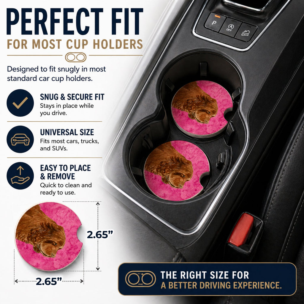 Pink Sussex Spaniel Set of 2 Cup Holder Car Coasters Absorbent Round Sandstone Coasters Gifts for Men or Women, 2.5, Multicolor