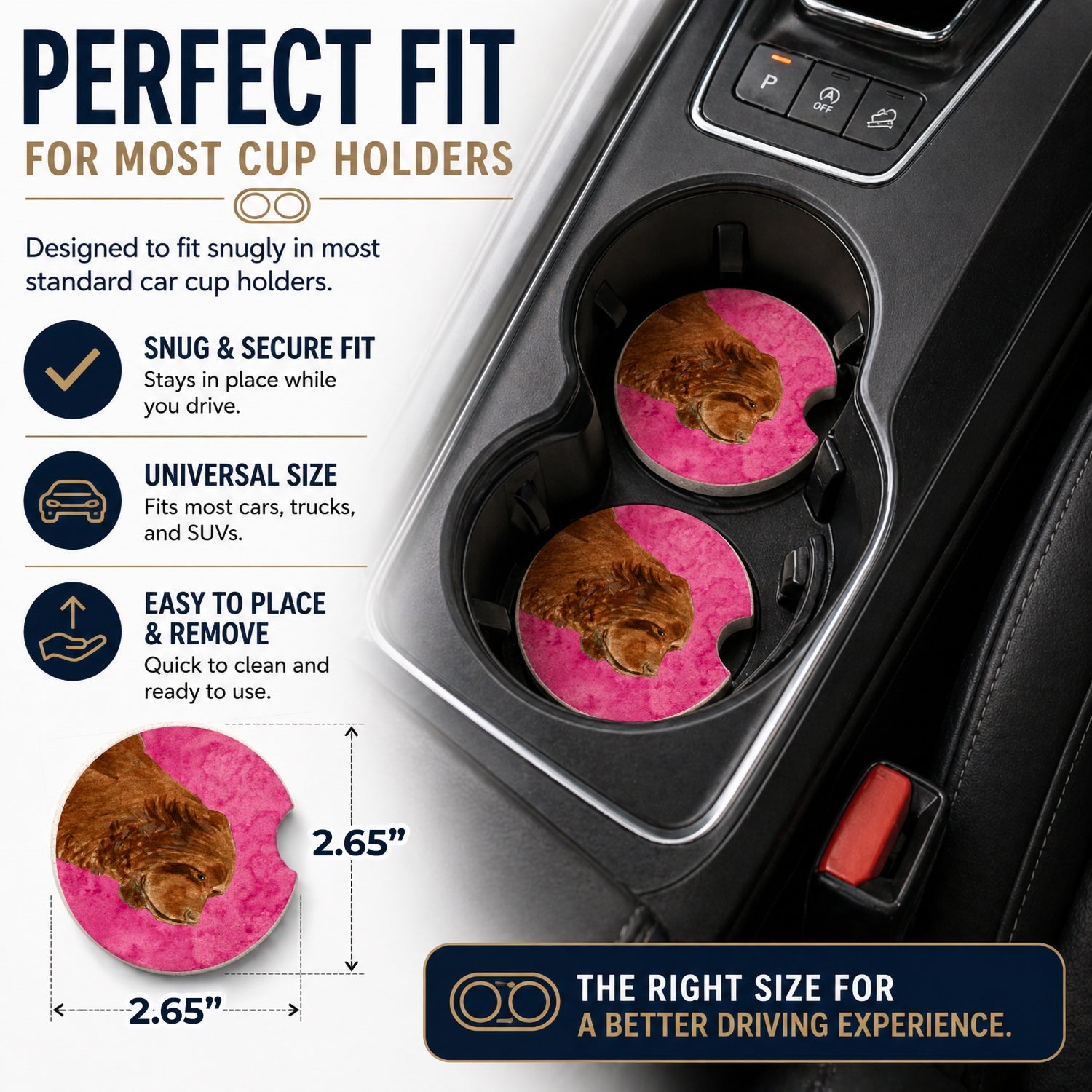 Pink Sussex Spaniel Set of 2 Cup Holder Car Coasters Absorbent Round Sandstone Coasters Gifts for Men or Women, 2.5, Multicolor