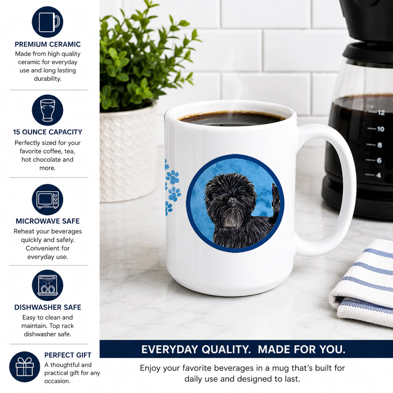 Blue Affenpinscher Ceramic Coffee Mug 15 oz Decorative Large C Handle Mug Cup for Tea, Cocoa Hot Chocolate