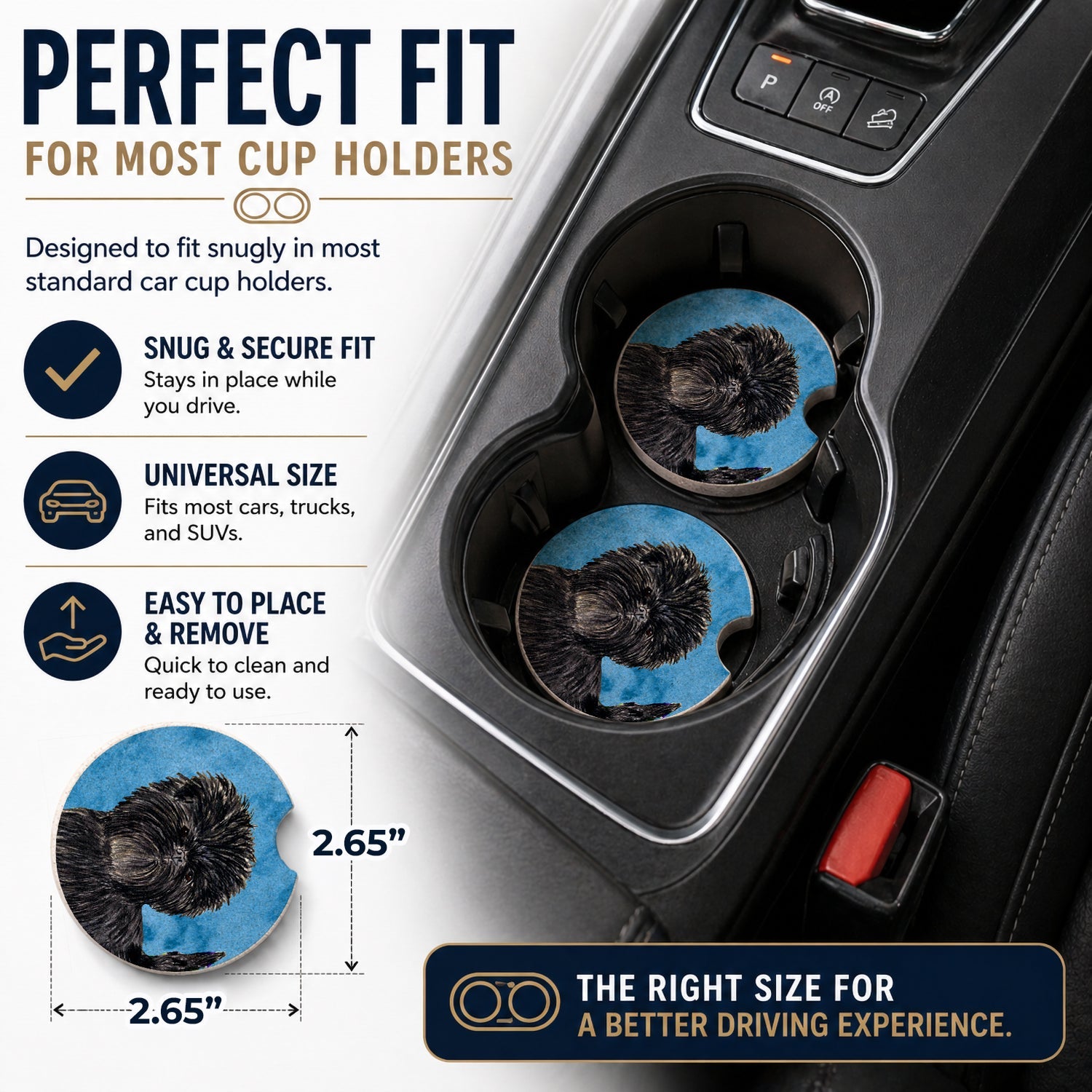 Blue Affenpinscher Set of 2 Cup Holder Car Coasters Absorbent Round Sandstone Coasters Gifts for Men or Women, 2.5, Multicolor