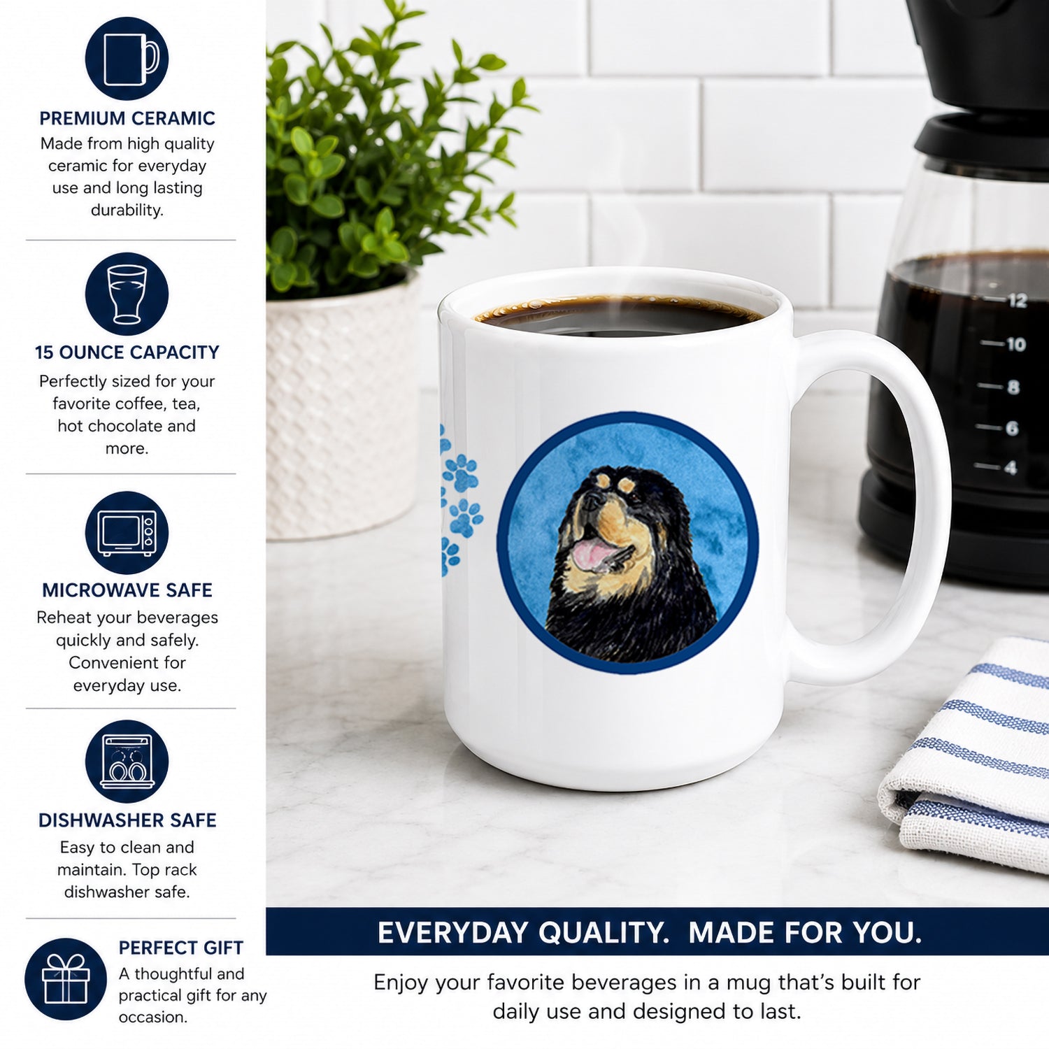 Blue Tibetan Mastiff Ceramic Coffee Mug 15 oz Decorative Large C Handle Mug Cup for Tea, Cocoa Hot Chocolate