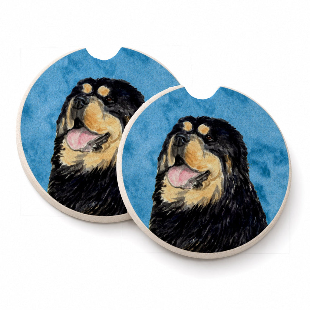 Blue Tibetan Mastiff Set of 2 Cup Holder Car Coasters Absorbent Round Sandstone Coasters Gifts for Men or Women, 2.5, Multicolor