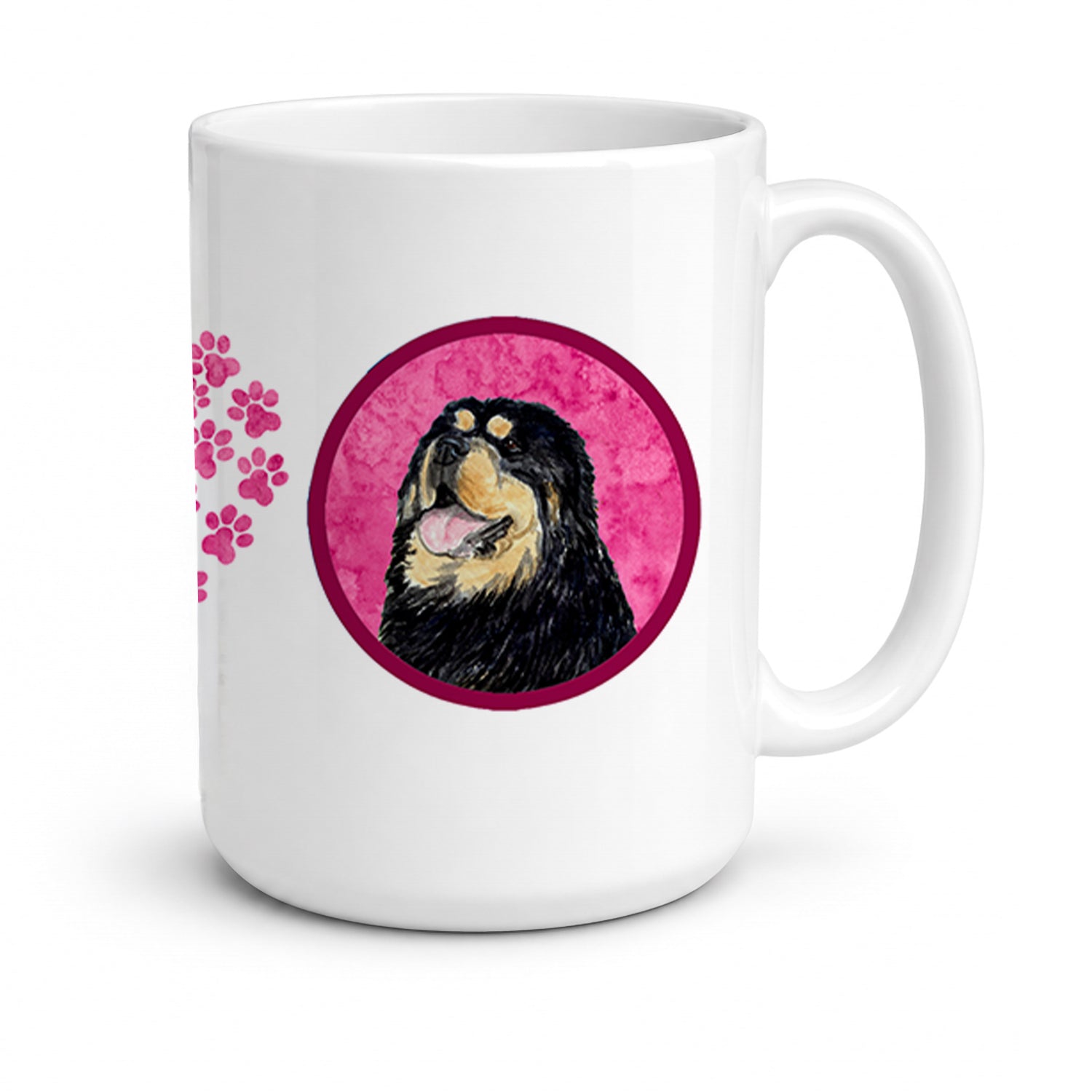Pink Tibetan Mastiff Ceramic Coffee Mug 15 oz Decorative Large C Handle Mug Cup for Tea, Cocoa Hot Chocolate