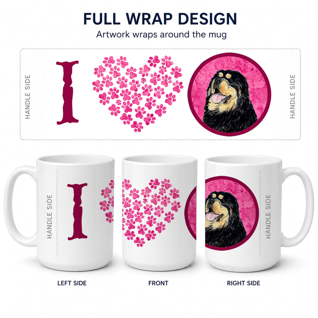 Pink Tibetan Mastiff Ceramic Coffee Mug 15 oz Decorative Large C Handle Mug Cup for Tea, Cocoa Hot Chocolate