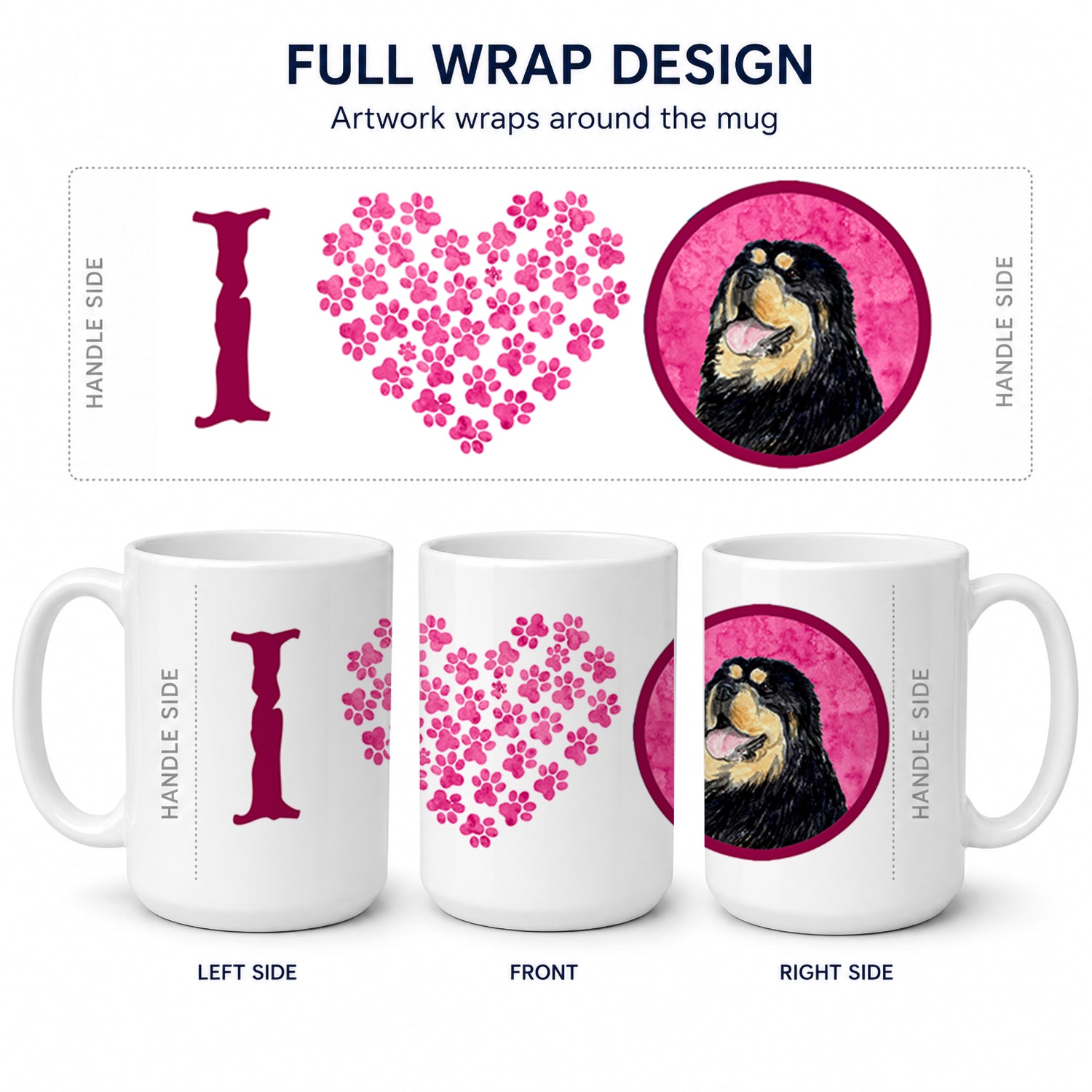 Pink Tibetan Mastiff Ceramic Coffee Mug 15 oz Decorative Large C Handle Mug Cup for Tea, Cocoa Hot Chocolate