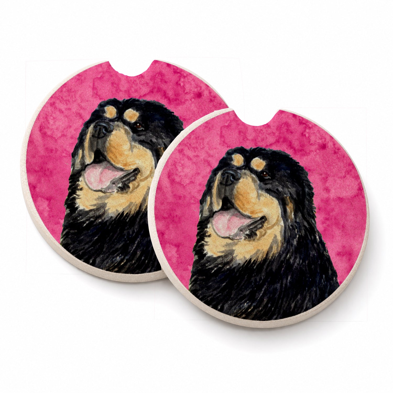 Pink Tibetan Mastiff Set of 2 Cup Holder Car Coasters Absorbent Round Sandstone Coasters Gifts for Men or Women, 2.5, Multicolor