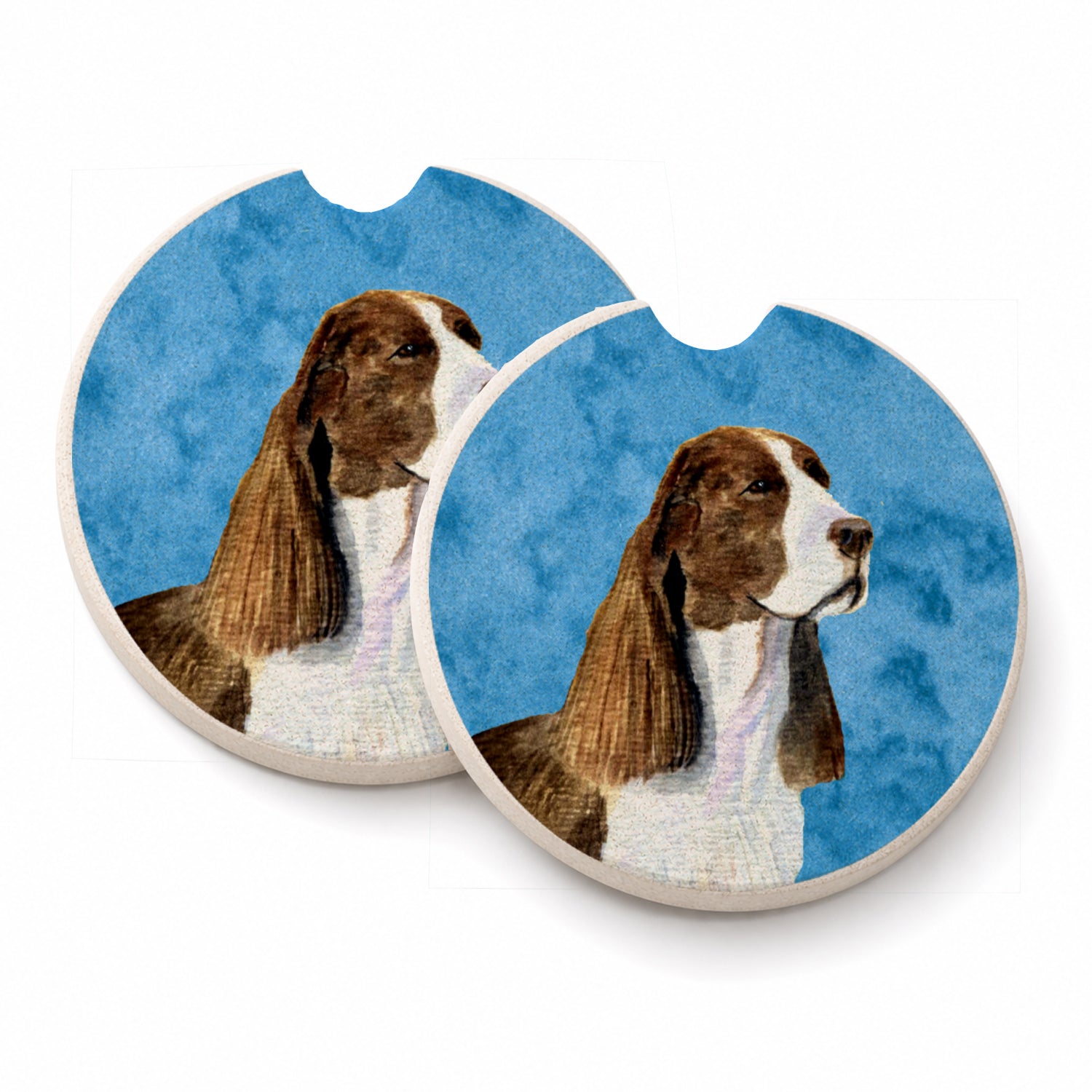 Blue Springer Spaniel Set of 2 Cup Holder Car Coasters Absorbent Round Sandstone Coasters Gifts for Men or Women, 2.5, Multicolor