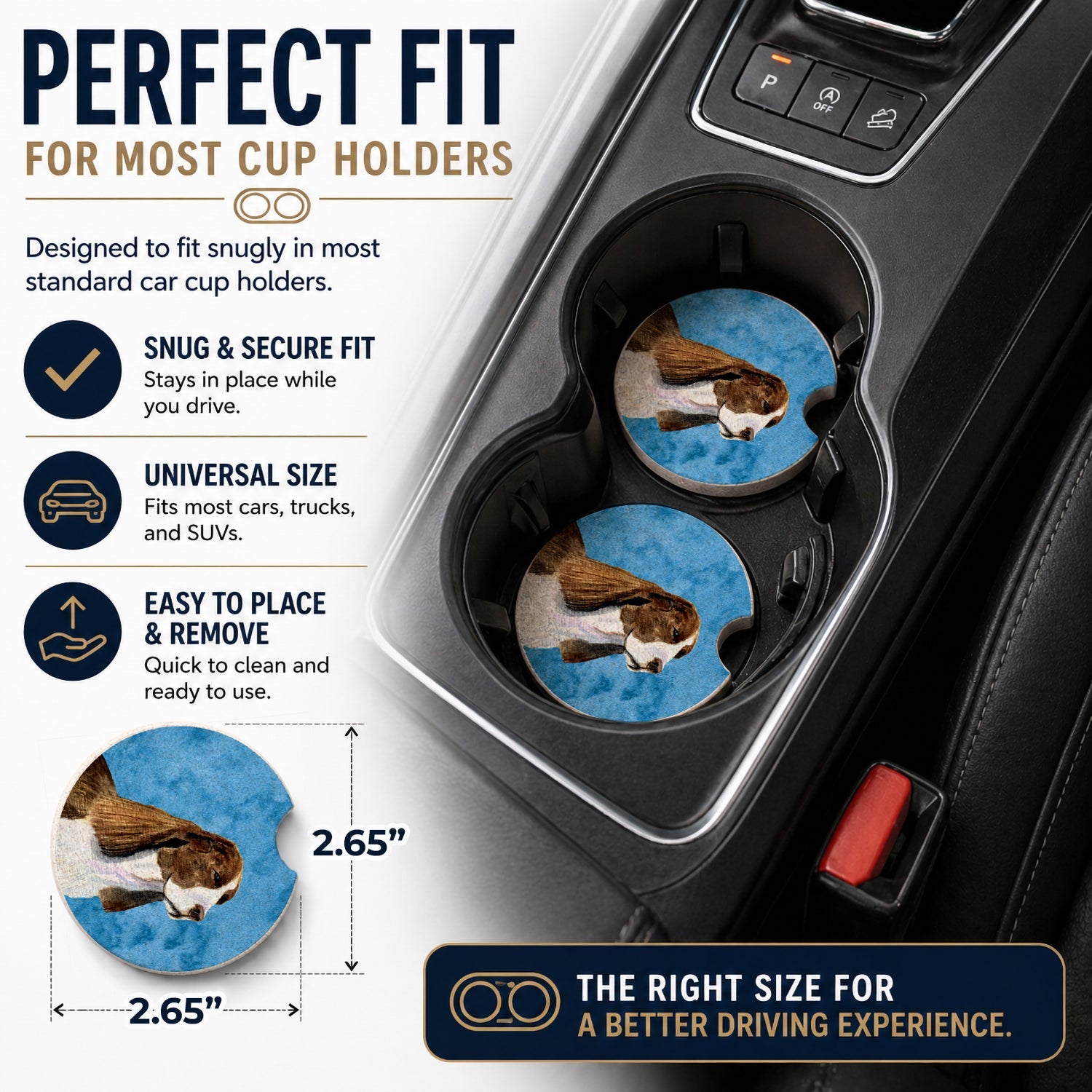 Blue Springer Spaniel Set of 2 Cup Holder Car Coasters Absorbent Round Sandstone Coasters Gifts for Men or Women, 2.5, Multicolor