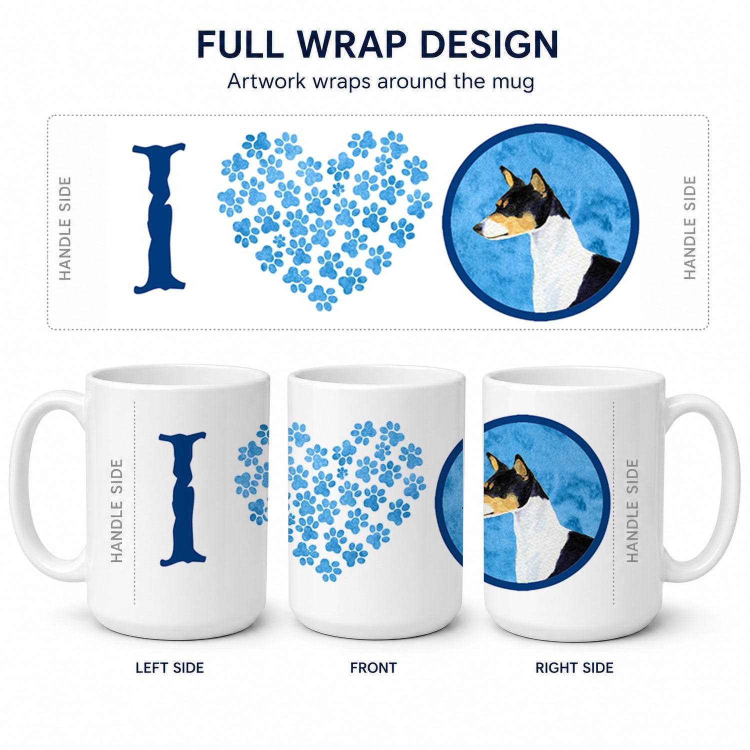 Blue Basenji Ceramic Coffee Mug 15 oz Decorative Large C Handle Mug Cup for Tea, Cocoa Hot Chocolate