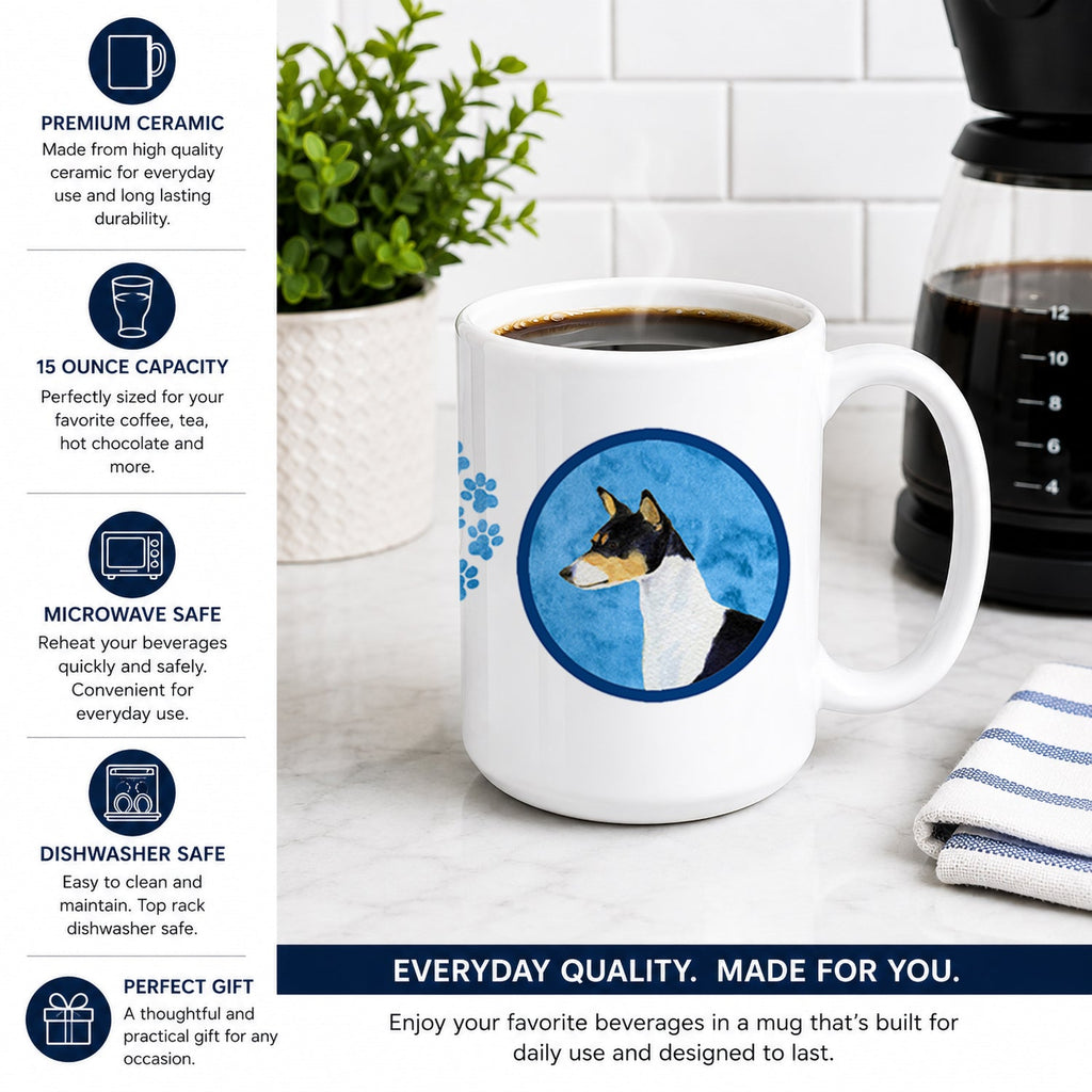 Blue Basenji Ceramic Coffee Mug 15 oz Decorative Large C Handle Mug Cup for Tea, Cocoa Hot Chocolate