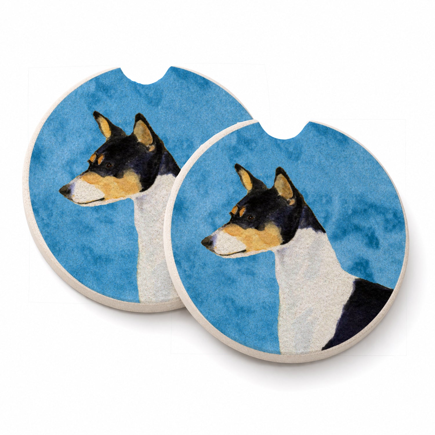 Blue Basenji Set of 2 Cup Holder Car Coasters Absorbent Round Sandstone Coasters Gifts for Men or Women, 2.5, Multicolor