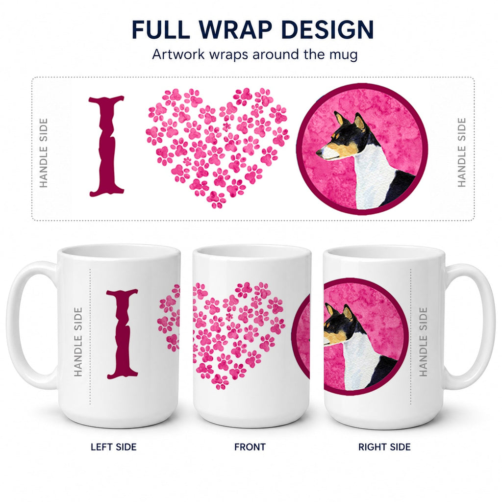 Pink Basenji Ceramic Coffee Mug 15 oz Decorative Large C Handle Mug Cup for Tea, Cocoa Hot Chocolate