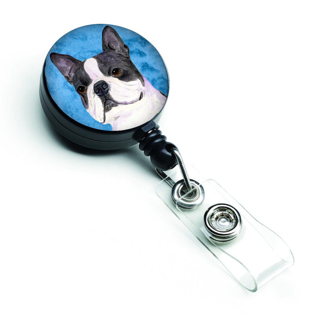 Blue Boston Terrier Retractable Badge Reel for Nurses ID Badge Holder with Clip Retractable Employee Badge Holder, Belt Clip