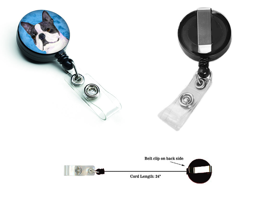 Blue Boston Terrier Retractable Badge Reel for Nurses ID Badge Holder with Clip Retractable Employee Badge Holder, Belt Clip