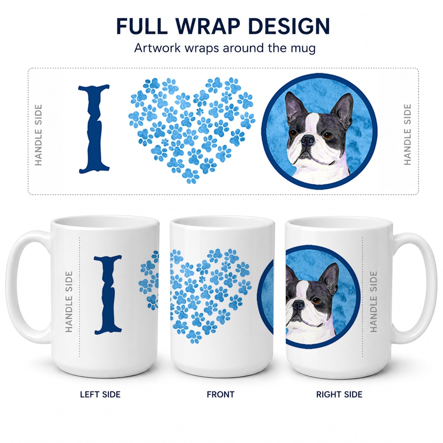 Blue Boston Terrier Ceramic Coffee Mug 15 oz Decorative Large C Handle Mug Cup for Tea, Cocoa Hot Chocolate