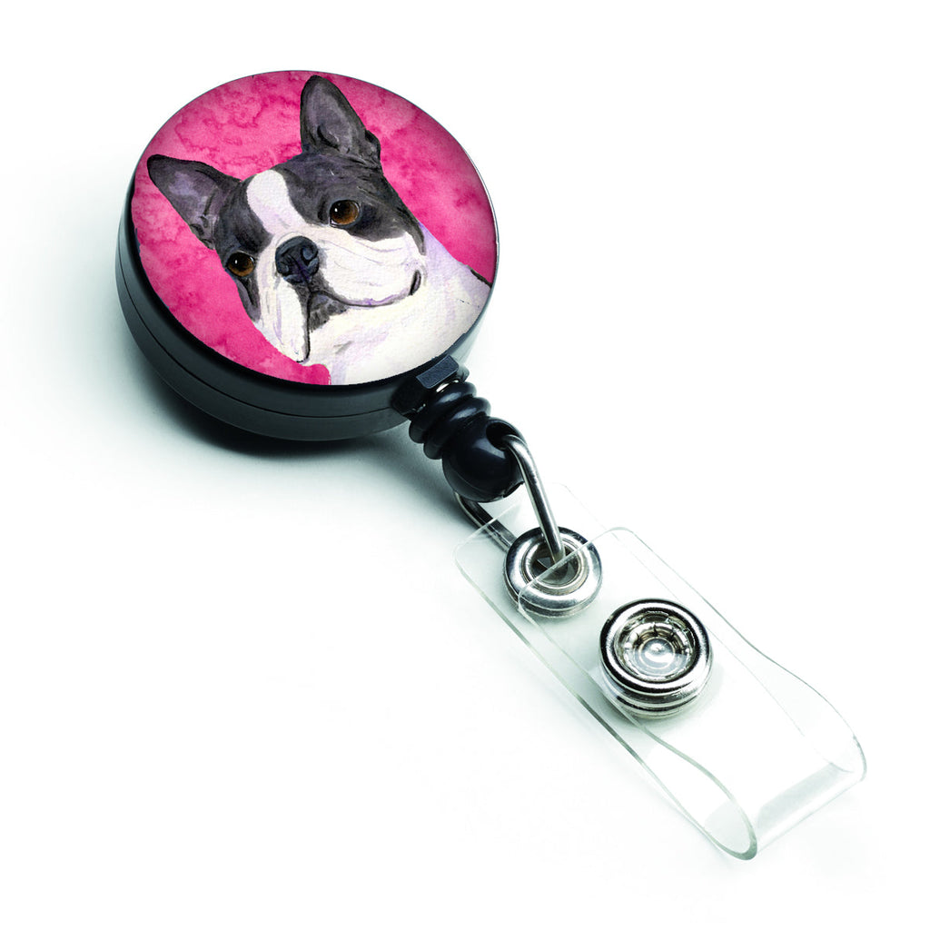 Pink Boston Terrier Retractable Badge Reel for Nurses ID Badge Holder with Clip Retractable Employee Badge Holder, Belt Clip