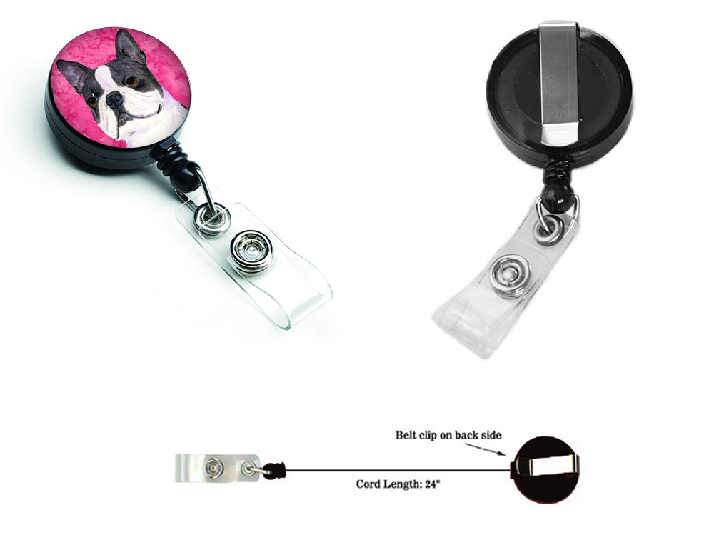 Pink Boston Terrier Retractable Badge Reel for Nurses ID Badge Holder with Clip Retractable Employee Badge Holder, Belt Clip